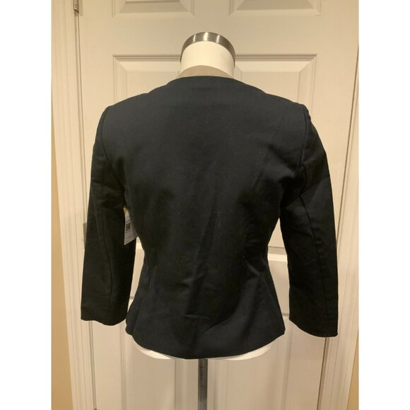 Tahari Navy Blue 3/4 Sleeves Jacket W/ Tan Trim & Zippered Pockets, Size 4 (US) - Picture 7 of 10